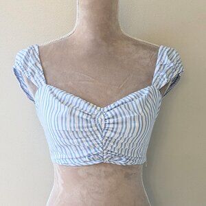New L'Academie Cap Sleeves Stripe Cropped Top